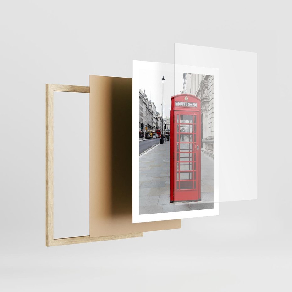 Plakat w ramie 50x70 - Londyńska budka w perspektywie - budka, Londyn - rama drewno