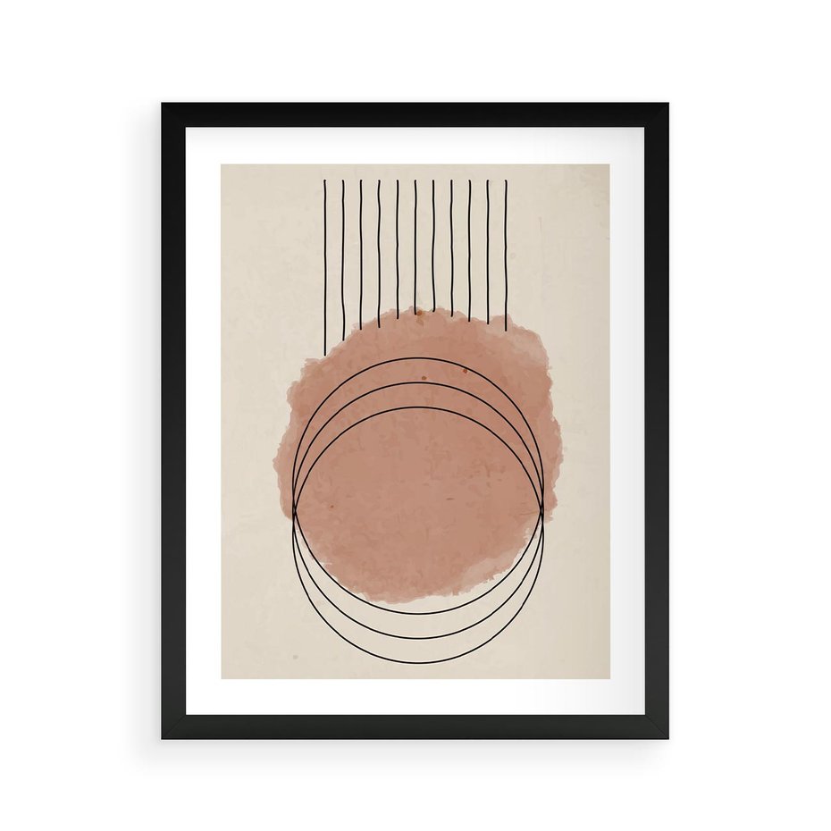 Plakat w ramie 40x50 - Migotliwe Kontury - akwarelowa plama, geometryczne szkicowane kształty - rama czarna