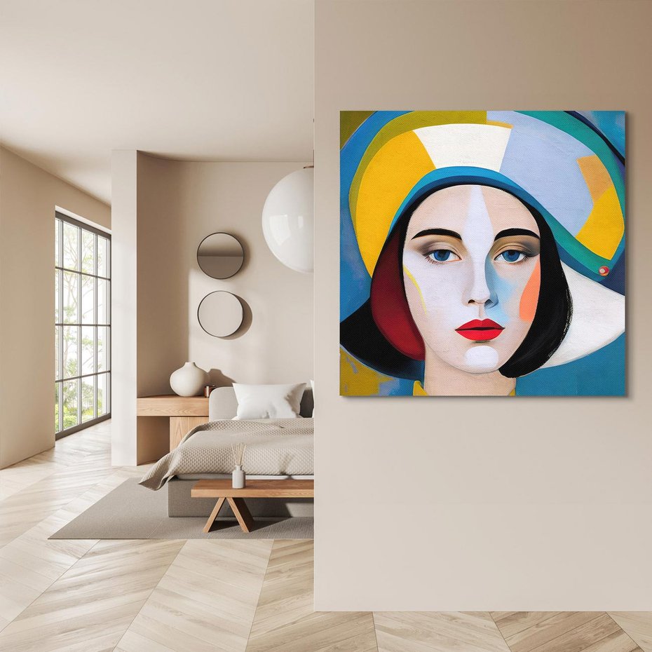 Obraz na płótnie 60x60 - Kształtujące Widzenia - abstrakcyjny obraz olejny, portret twarzy kobiety