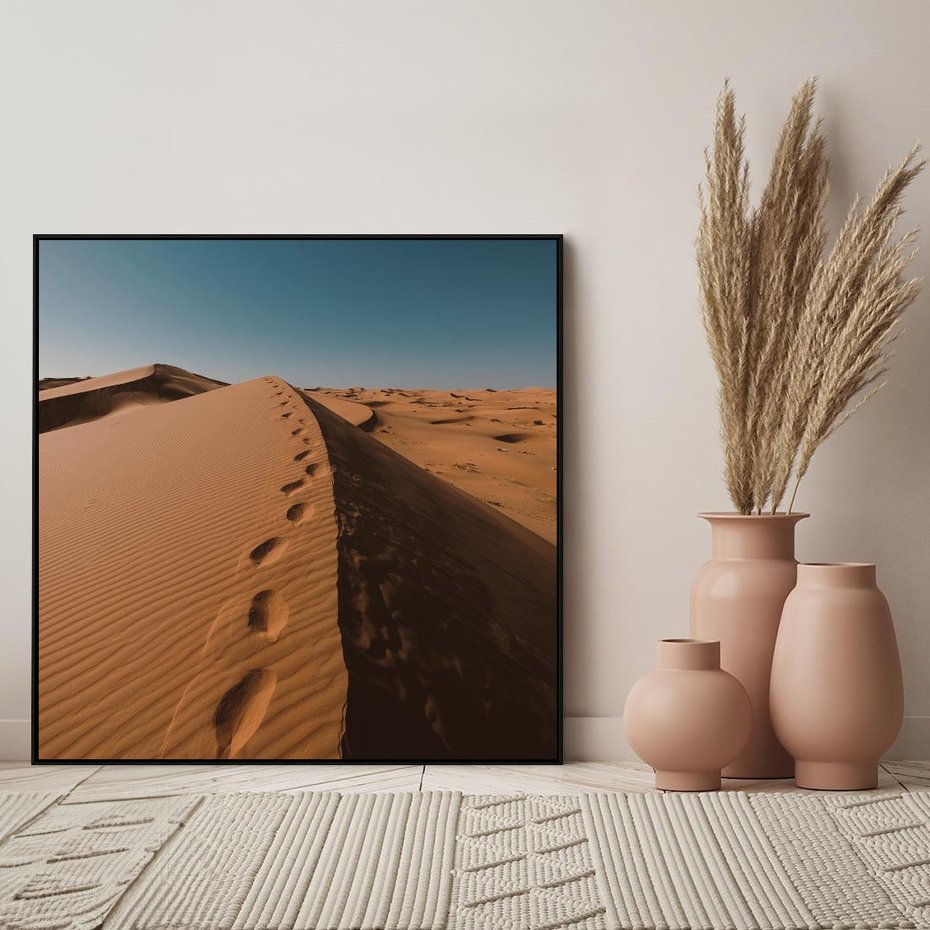Obraz w ramie 50x50 - Piasek pustyni w ogniu - pustynia, piasek - rama czarna