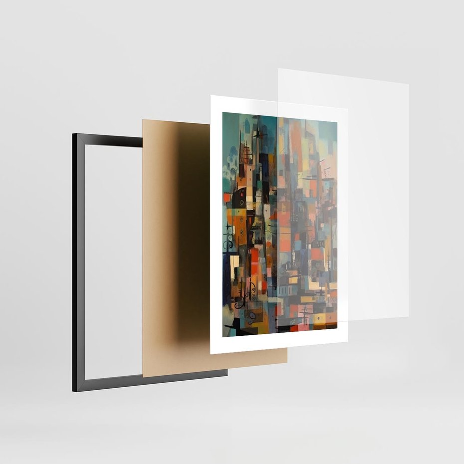 Plakat w ramie 30x40 - Zaklęte Odbicia Nienormalności - styl mid century, nowoczesna sztuka - rama czarna