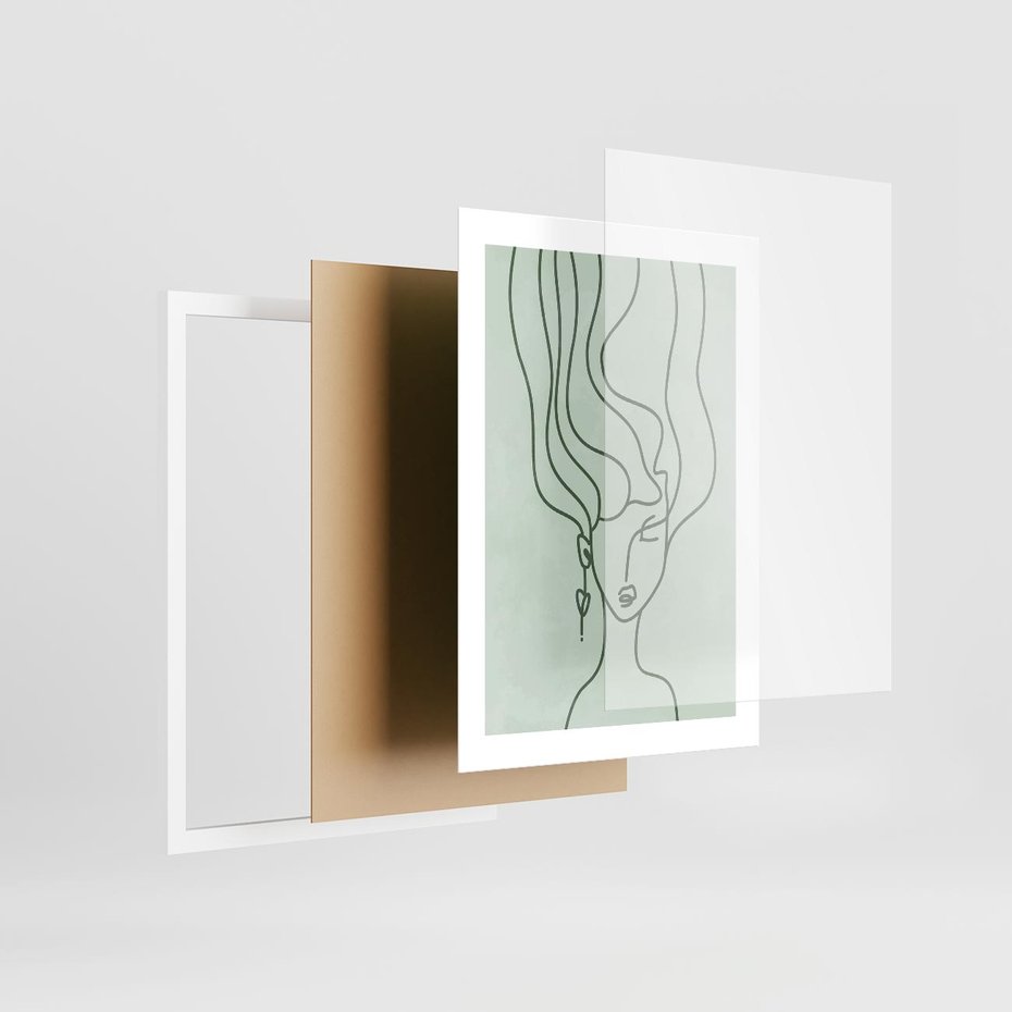 Plakat w ramie 30x40 - Spokojne Objęcia Natury - abstrakcja, zielony szkic - rama biała
