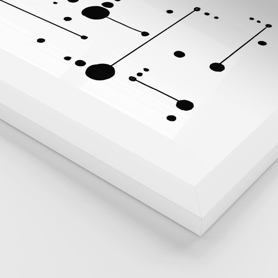 Plakat w ramie 30x40 - Nocne Zawirowania - abstrakcyjny plakat, czarne kropki i kreski - rama biała