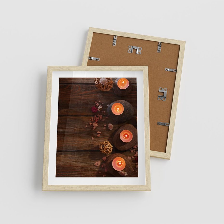 Plakat w ramie 40x50 - Relaksujące spa z pochodniami - spa, świece - rama drewno