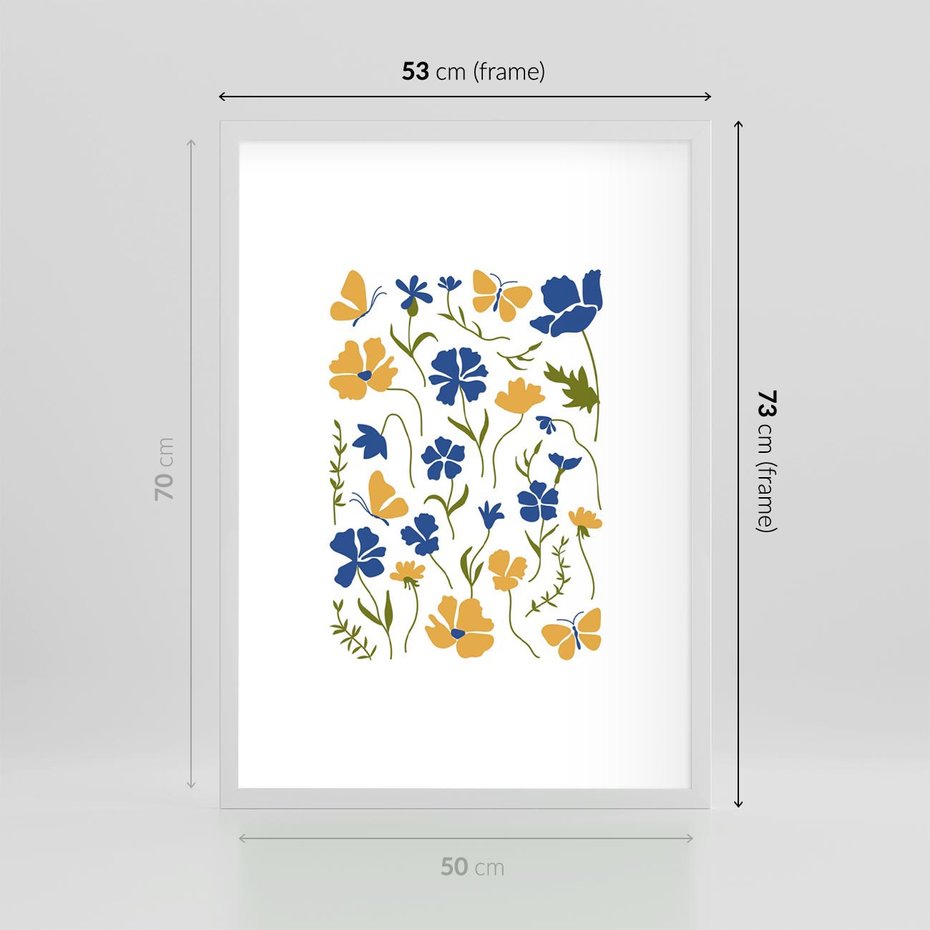 Plakat w ramie 50x70 - Odgłosy Wizji - kwiaty, sztuka nowoczesna - rama biała