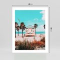 Plakat bez ramy 40x50 - Plaża, Palmy i Spokój Miami - budka ratownika, plaża Miami