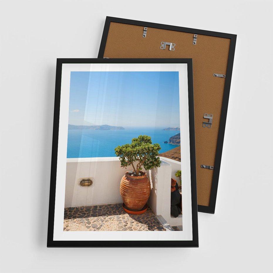 Plakat w ramie 50x70 - Santorini - oaza greckiej wyspy - Santorini, grecka - rama czarna