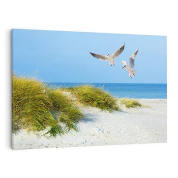 Obraz na płótnie 70x50 - Mewy nad morską plażą - mewy, plaża