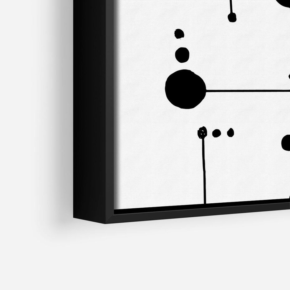 Obraz w ramie 50x50 - Nocne Zawirowania - abstrakcyjny plakat, czarne kropki i kreski - rama czarna