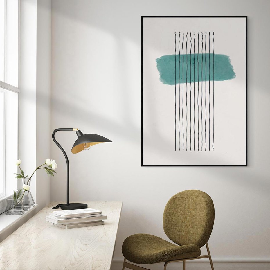 Obraz w ramie 70x100 - Bezczasowe Wspomnienia - abstrakcyjna akwarelowa plama, nieregularne kreski - rama czarna