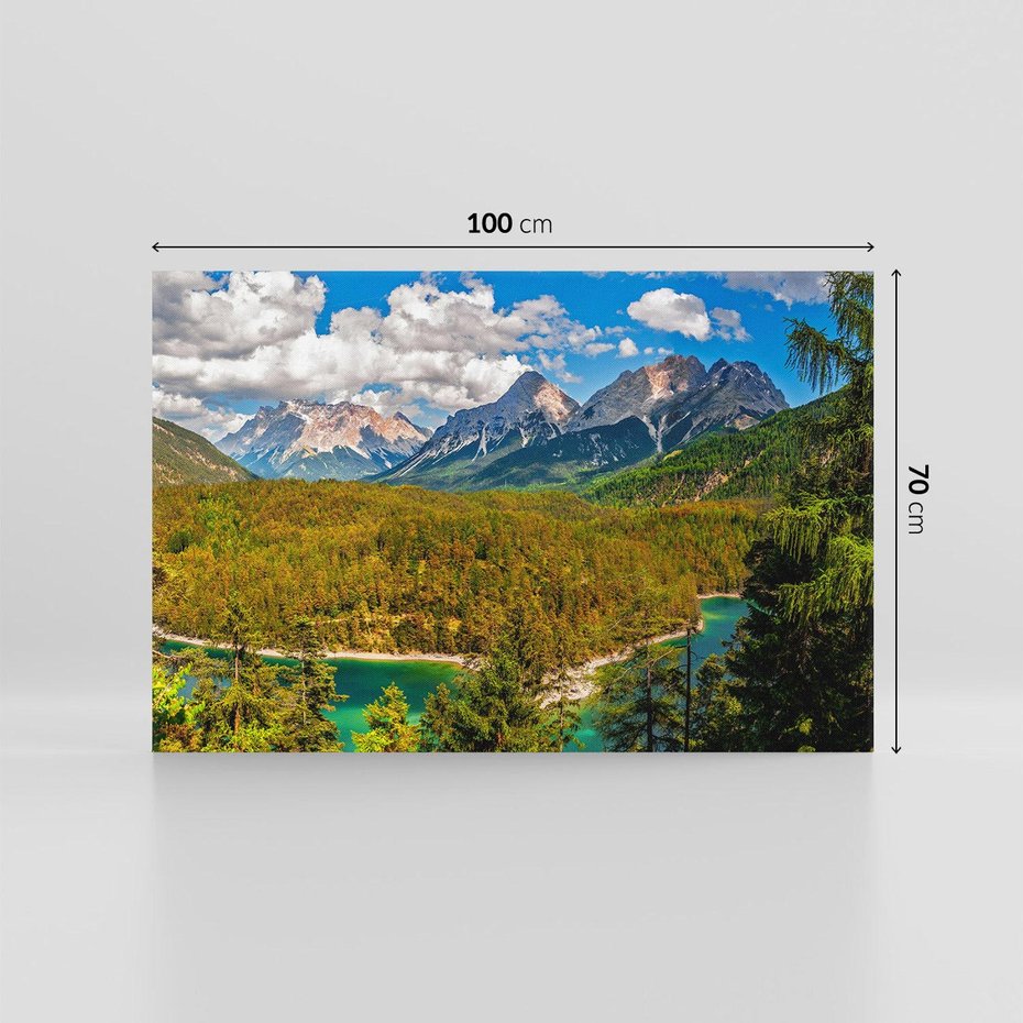 Obraz na płótnie 100x70 - Górska harmonia las i szczyty - góry, las