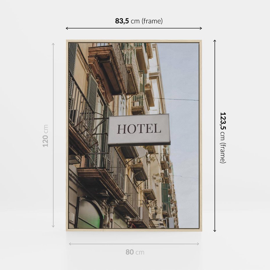 Obraz w ramie 80x120 - Magiczne Spacery - hotel, uliczka - rama drewno