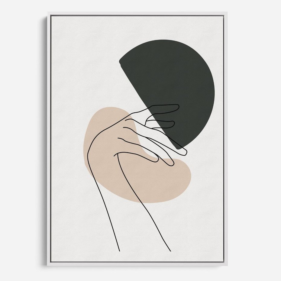 Obraz w ramie 70x100 - Przenikające Kształty - szkic jedną linią, one line - rama biała