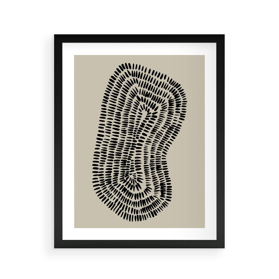 Plakat w ramie 40x50 - Nowoczesne Odbicia Wnętrza - boho plakat, czarne kropki kreski - rama czarna