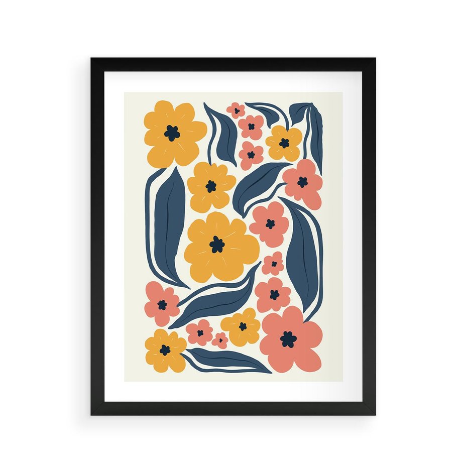 Plakat w ramie 40x50 - Pastelowe Impresje - pastelowe kwiaty, abstrakcyjna kompozycja - rama czarna