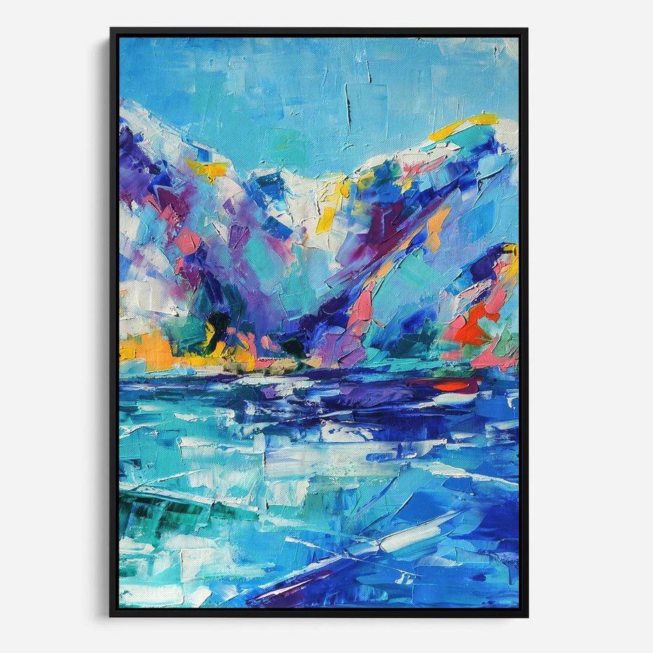 Obraz w ramie 50x70 - Mistyka Górskich Marzeń - abstrakcja, pejzaż gór - rama czarna