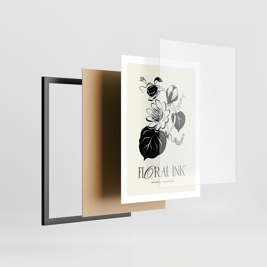 Plakat w ramie 50x70 - Odbicie kwiatowych chwil - kwiaty, typografia - rama czarna