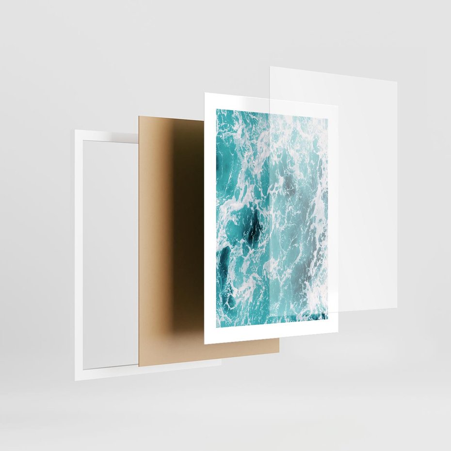 Plakat w ramie 30x40 - Wzburzony Ocean: Widok Z Góry - wzburzony ocean, błękitna woda - rama biała