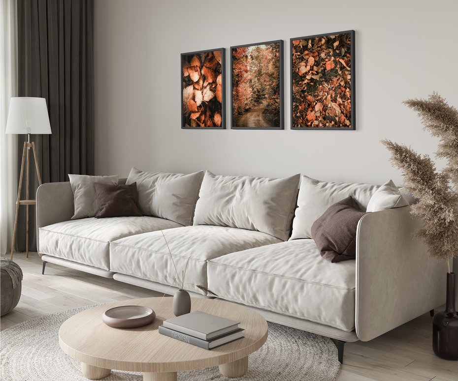 Zestaw obrazy w ramie 40x50 galeria - Liście, las, ścieżka - rama czarna