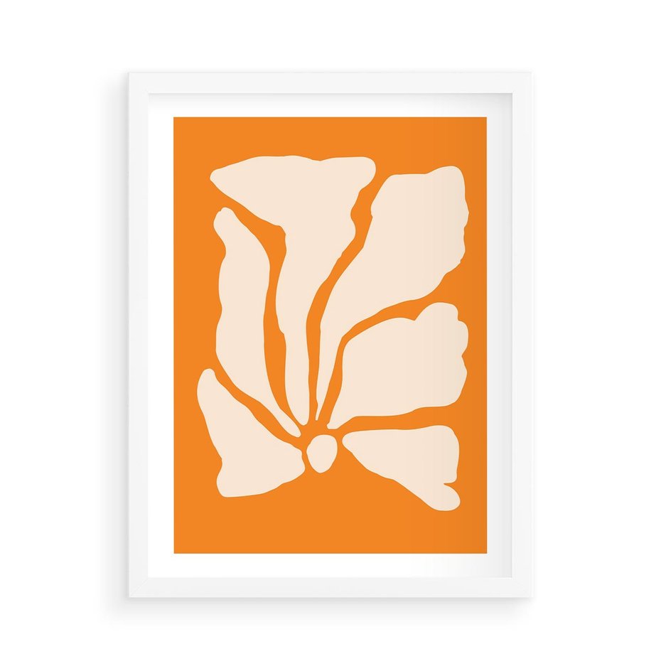 Plakat w ramie 50x70 - Wibracje Barw - abstrakcyjny boho plakat, pomarańczowe tło - rama biała