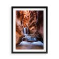 Plakat w ramie 50x70 - Tajemniczy świat jaskini i wodospadu - jaskinia, wodospad - rama czarna