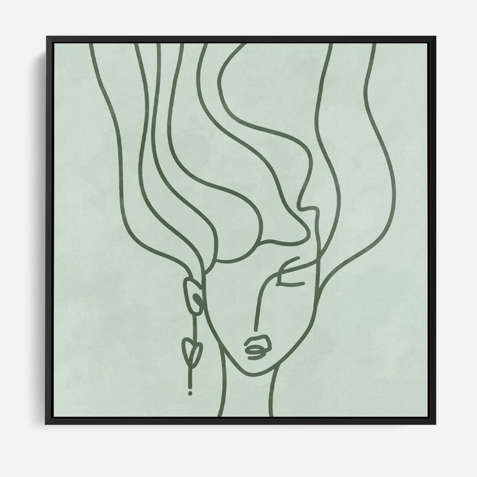 Obraz w ramie 50x50 - Spokojne Objęcia Natury - abstrakcja, zielony szkic - rama czarna