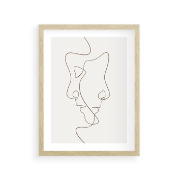 Plakat w ramie 30x40 - Jedna Linia, Dwie Twarze - minimalistyczny plakat, dwie twarze - rama drewno