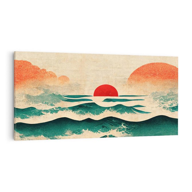 Obraz na płótnie 100x50 - Czerwone Melodie - japońska sztuka, zachód słońca nad oceanem