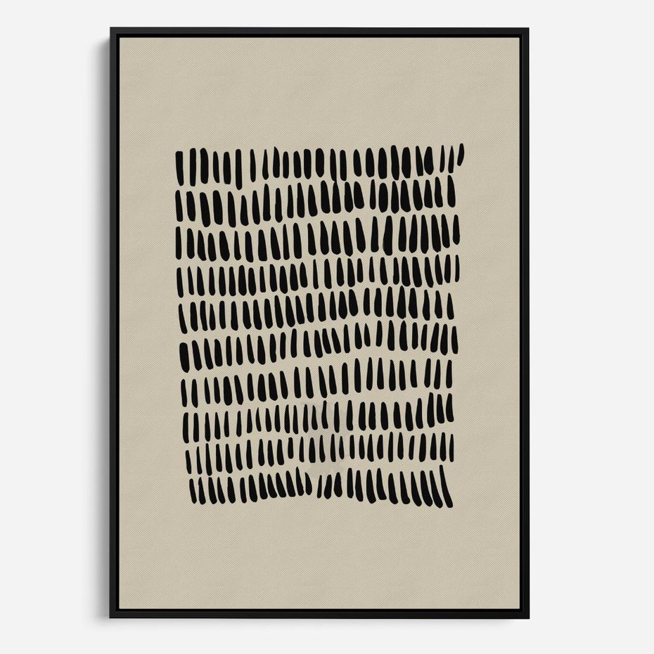 Obraz w ramie 70x100 - Energetyczne Pulsacje Nowości - boho plakat, czarne kropki kreski - rama czarna