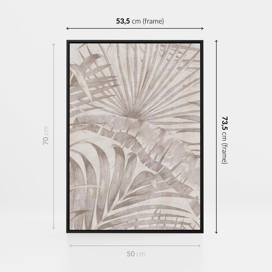 Obraz w ramie 50x70 - Odsłonięte liściowe wspomnienia - monochromatyczne, kolory sepii - rama czarna