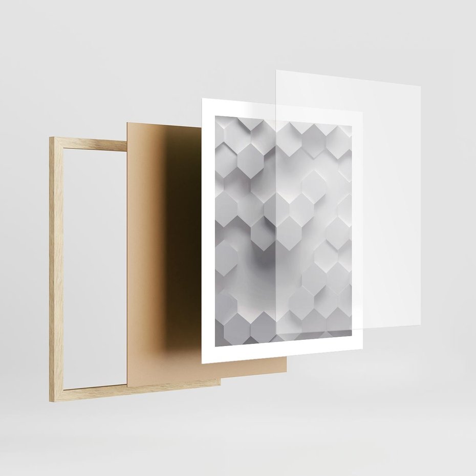 Plakat w ramie 40x50 - Kreatywna Forma - geometryczny, 3D - rama drewno