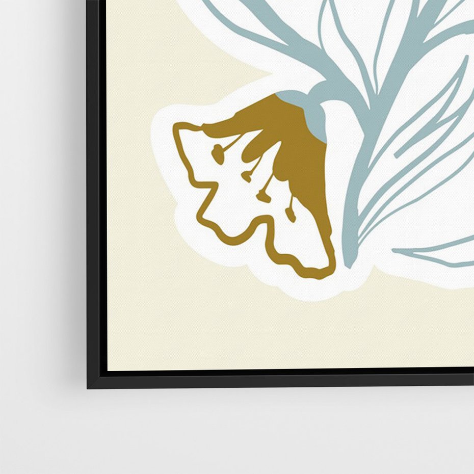 Obraz w ramie 50x70 - Wibracje Widzenia - abstrakcyjne beżowe kwiaty, elegancka kompozycja - rama czarna