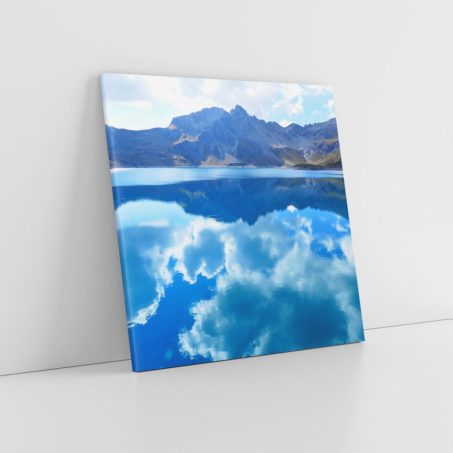 Obraz na płótnie 30x30 - Jezioro - Góry, chmury i niebo - jezioro, góry