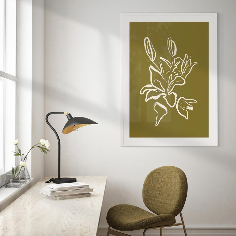 Plakat w ramie 30x40 - Przenikające Barwy - abstrakcyjna roślina, kwiaty - rama biała