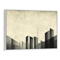 Obraz w ramie 70x50 - Mroczne Wieżowce - postarzana grafika, perspektywa budynków wieżowców - rama biała