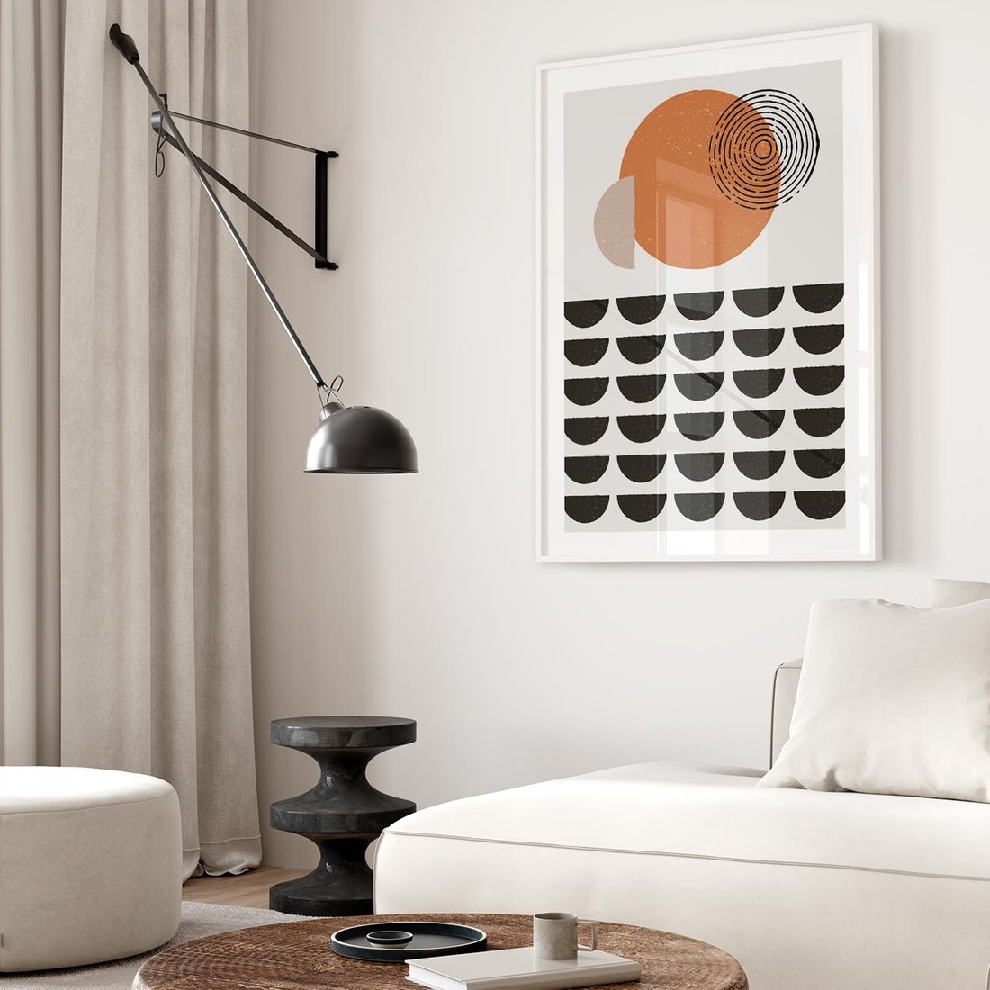 Plakat bez ramy 40x50 - Geometryczna Ekspresja - geometryczny graficzny obraz, pomarańczowe koło