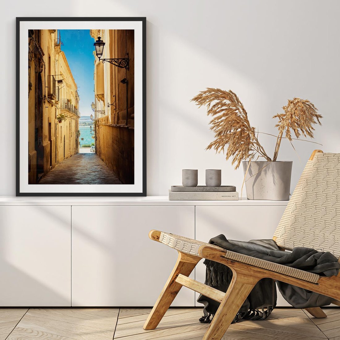 Plakat w ramie 40x50 - Perspektywa magicznej uliczki - uliczka, perspektywa - rama czarna