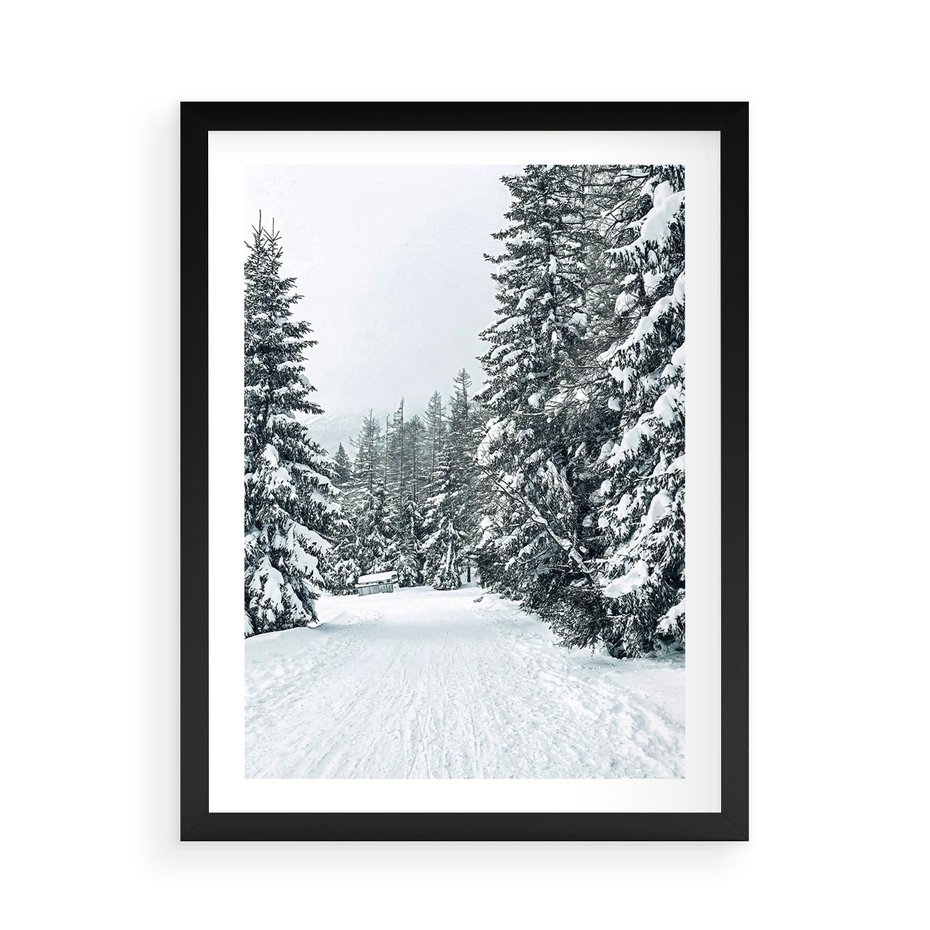 Plakat w ramie 50x70 - Magia Zimy na Obrazie - las, zima - rama czarna