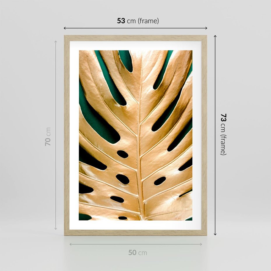 Plakat w ramie 50x70 - Piękno i Styl - złote, liście - rama drewno