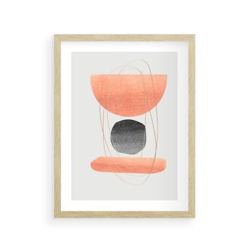 Plakat w ramie 30x40 - Abstrakcyjne Plamy z Złotymi Liniami - abstrakcja, boho plamy - rama drewno