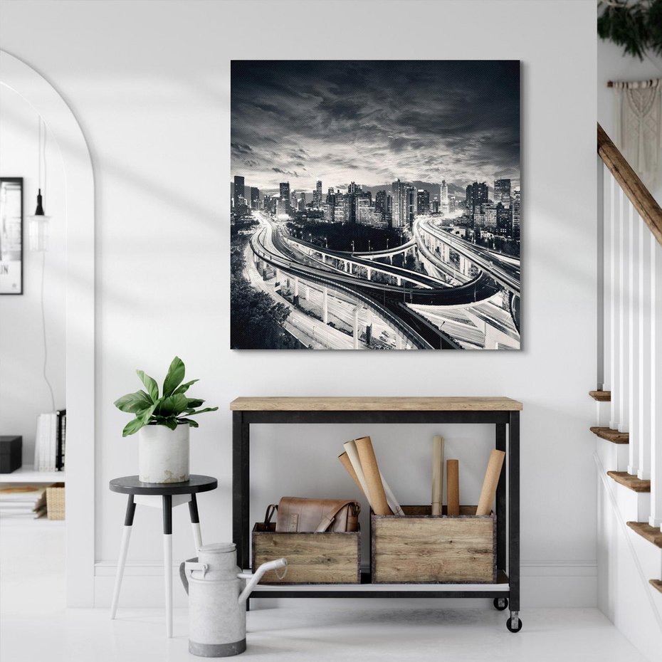 Obraz na płótnie 40x40 - Miejska Symfonia - miasto, nocą