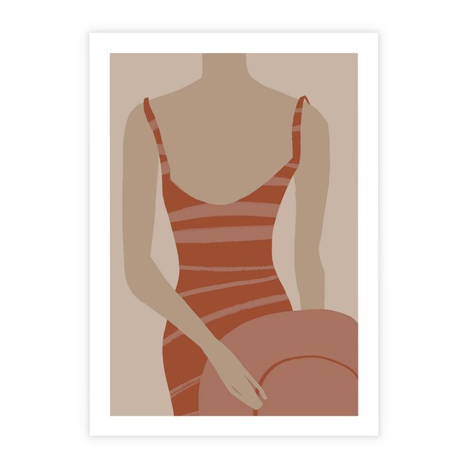 Plakat bez ramy 21x30 - Kobiece Retro - minimalistyczny boho plakat, retro kobieta w stroju kąpielowym