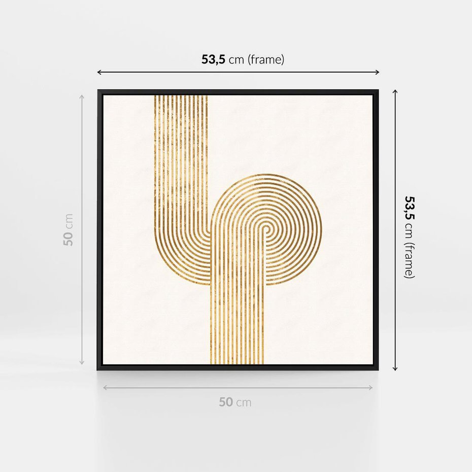 Obraz w ramie 50x50 - Podróżne Kształty - geometryczne linie w złotym kolorze, minimalizm - rama czarna