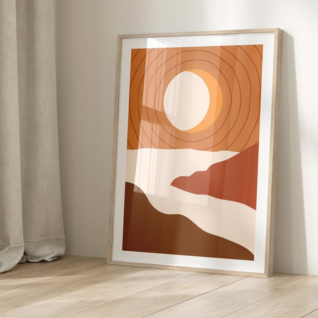 Plakat w ramie 30x40 - Sztuka Zachodu Słońca: Nowoczesna Sceneria - plakat, nowoczesna grafika - rama drewno