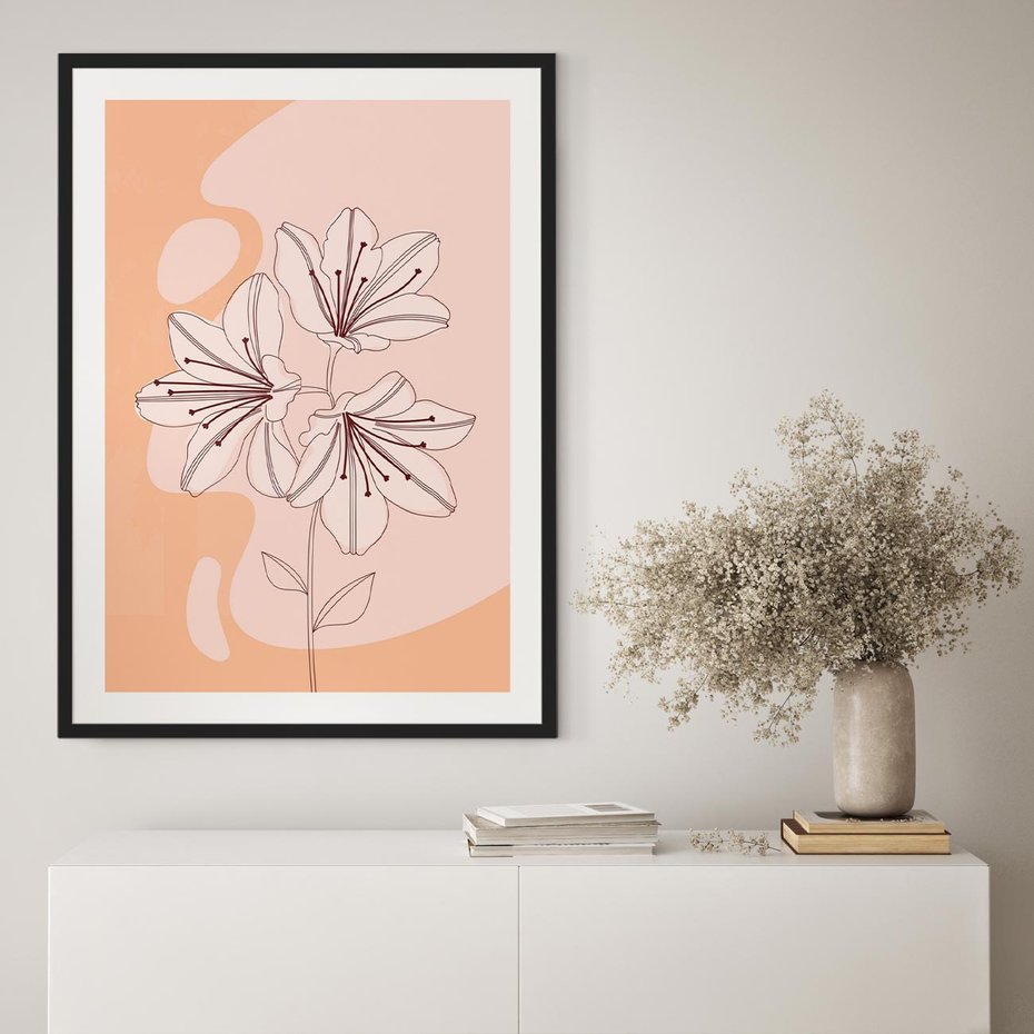 Plakat bez ramy 40x50 - Kwiatowa Harmonia - minimalistyczny plakat, pudrowe kwiaty