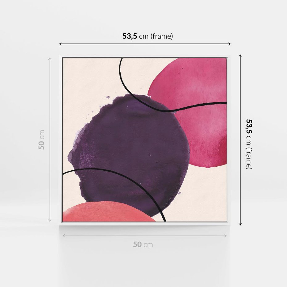 Obraz w ramie 50x50 - Migotliwe Widzenia - abstrakcyjne akwarelowe plamy, nieregularne linie - rama biała