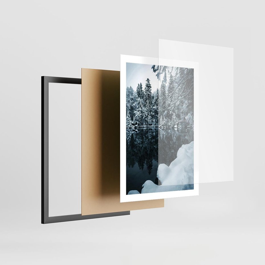 Plakat w ramie 50x70 - Zima nad Jeziorem - krajobraz zimowy, jezioro - rama czarna