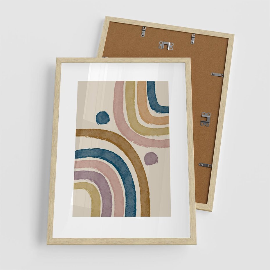 Plakat w ramie 50x70 - Kształtujące Inspiracje - abstrakcyjne tęcze, kompozycja - rama drewno