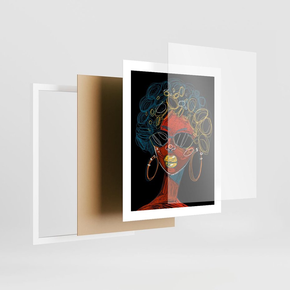 Plakat w ramie 40x50 - Kolorowe Wibracje Rzeczywistości - abstrakcyjny portret kobiety, twarz - rama biała