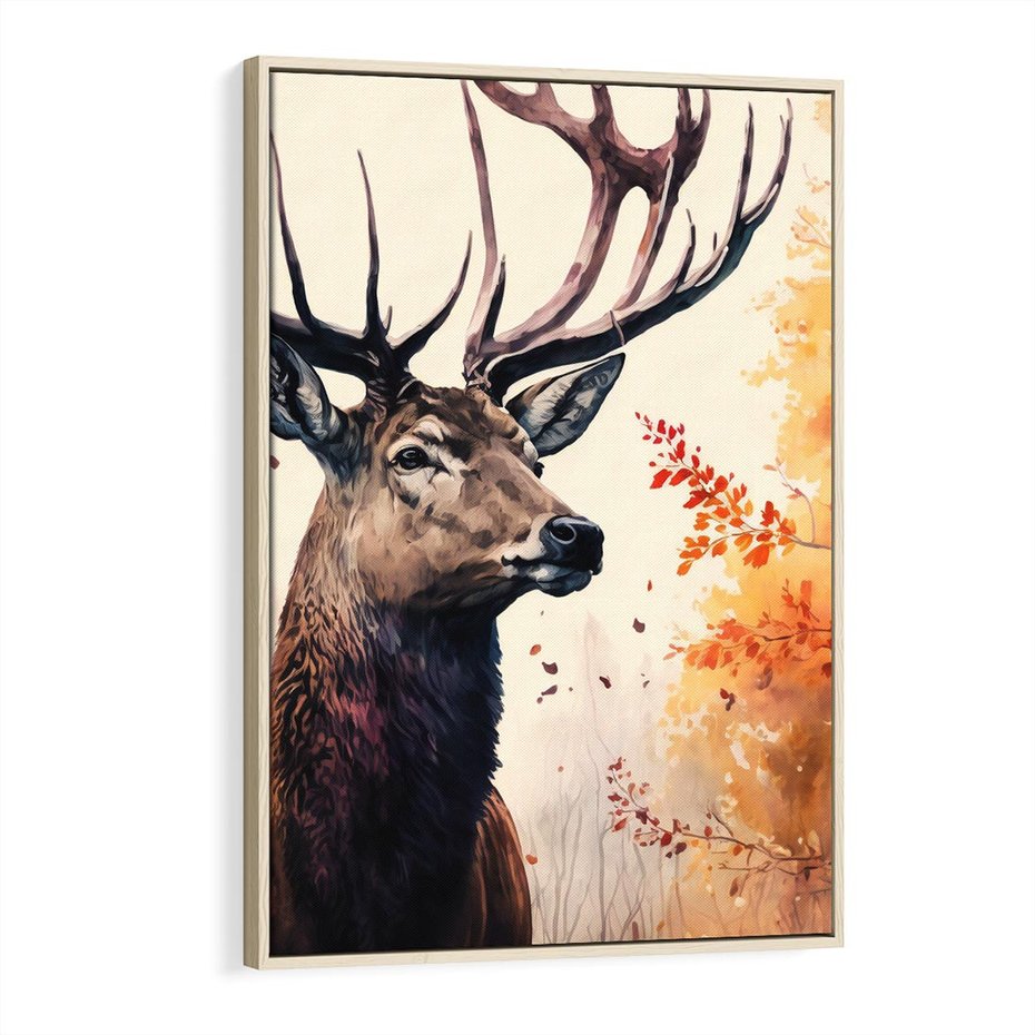 Obraz w ramie 80x120 - Jesienny Monarcha Lasu - grafika komputerowa, na podstawie obrazu - rama drewno